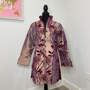Miniye Asian Embroidered Red and Gray Kimono Coat
